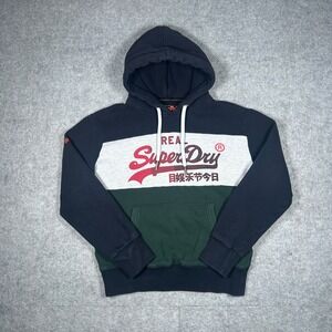 Superdry Hoodie Mens Small Navy Blue Colorblock Real Superdry Logo Pullover